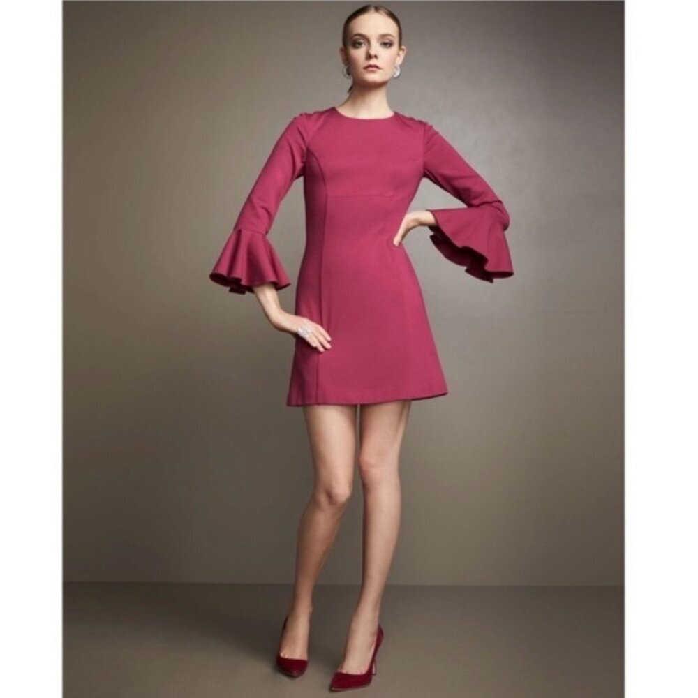 TRINA TURK Mini Dress Peplum Bell Sleeve Maroon Flare Lace 177313 No Size Tag XS